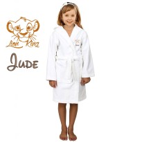 Orange Lion Cartoon Design & Custom Name Embroidery on Kids Hooded Bathrobe